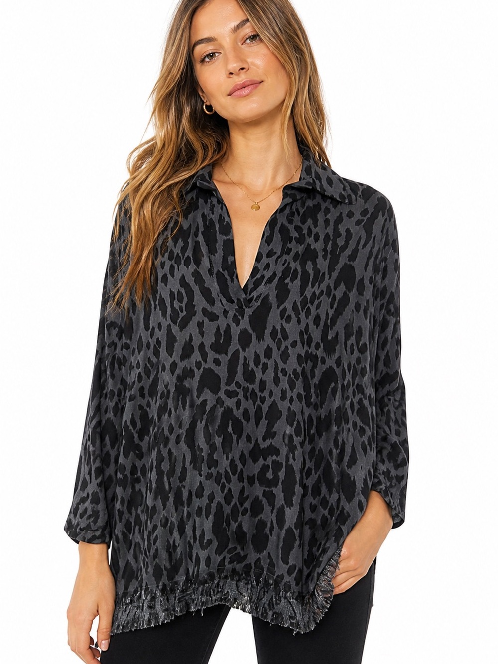Hope Isabela Leopard Print
Blouse Gray Black Sheer Tunic Top Boho Flowy Medium